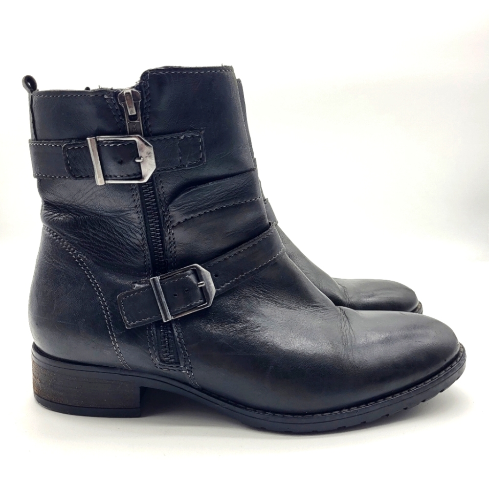 Luca Ferri black leather ankle motorcycle style zip up ankle boot Sz 10